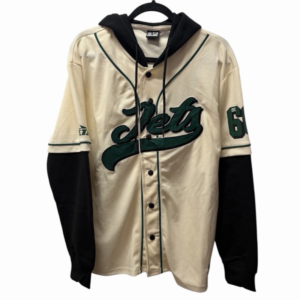 NWT NY Jets NFL Ultra Game Cream Green Black Hoodie Jersey Snaps Size Medium New - Picture 2 of 13